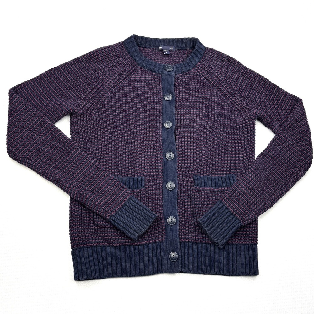 Gap Womens S Sunset Plum Navy Blue Chunky Cotton Knit Cardigan Sweater 917588